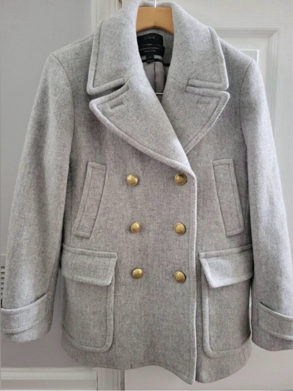 J Crew Majesty pea coat in Nello Gori stadium cloth wool  size 8 gray